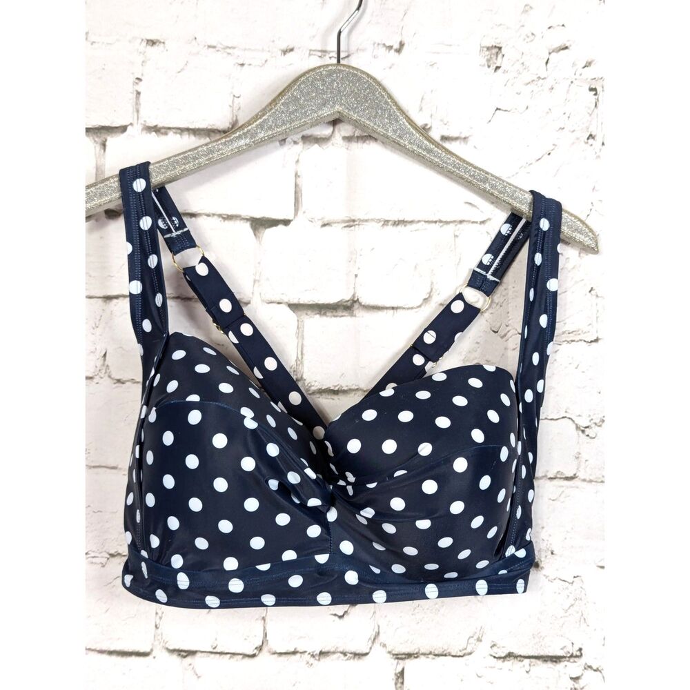 ISLAND RAYS Pin Up Retro Polka Dot Navy Cross Back Structured Swim Top Size 3X